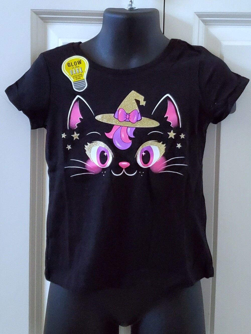 NWT Children's Place Toddler Girl's Glow In The Dark Witch Cat Tee